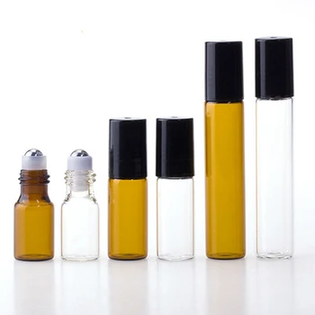 

200pcs 3ml 5ml 10ml amber brown clear roll on glass bottle perfume penicillin thin wall small test vial,eye cream roller bottle