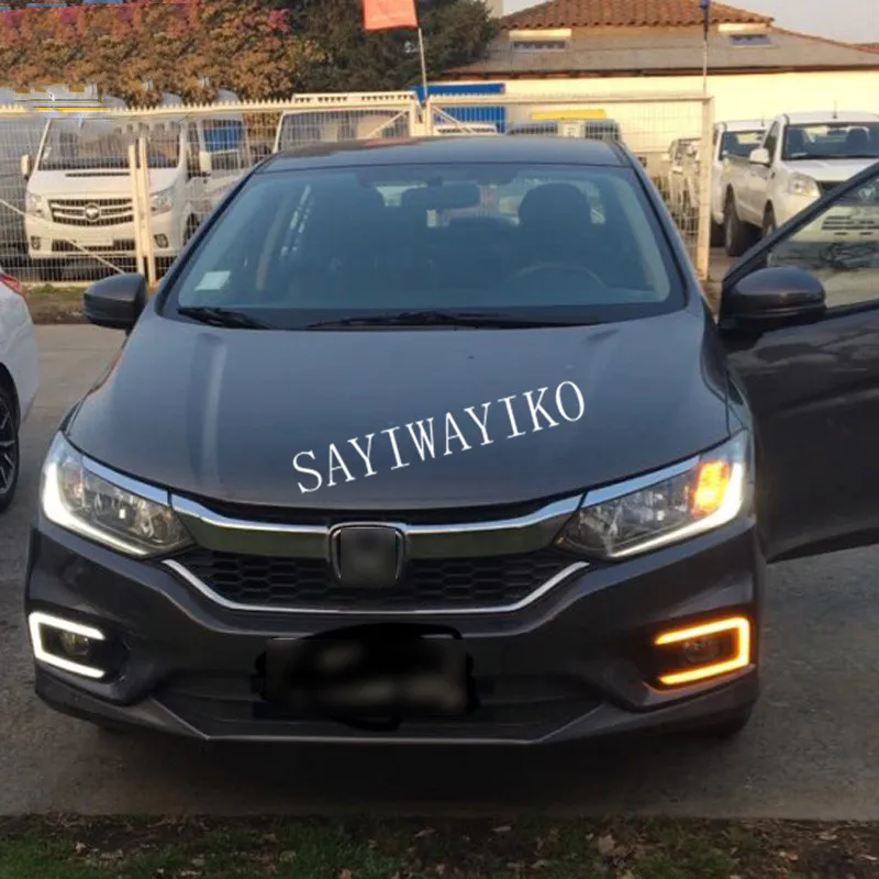 Для Honda City Grace отложным воротником желтый сигнал реле Водонепроницаемый ABS 12V автомобиль лампа DRL Светодиодный дневной светильник противотуманная фара