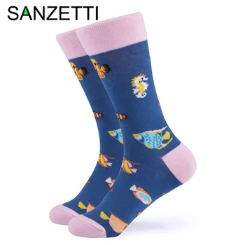 

SANZETTI 1 Pair Colorful Bright Women Socks Novelty Combed Cotton Cute Party Cake Animal Pattern Gifts Wedding Dress Happy Socks