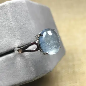 

11x9mm Natural Blue Clear Aquamarine Ring For Woman Man Clear Crystal Beads 925 Silver Adjustable Ring Fashion Jewelry AAAAA