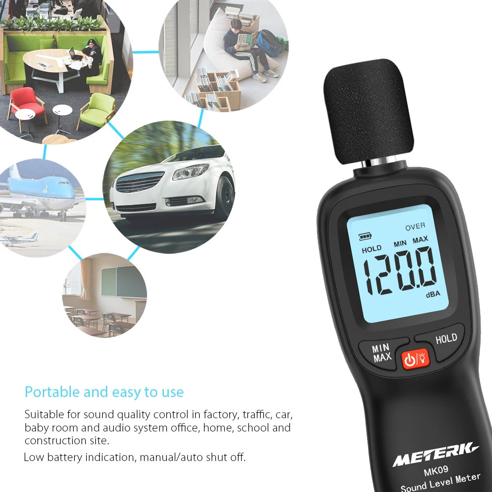 Meterk 30-130dB(A) ЖК-цифровой измеритель уровня звука измеритель уровня шума измерительный прибор децибел мониторинг тестер