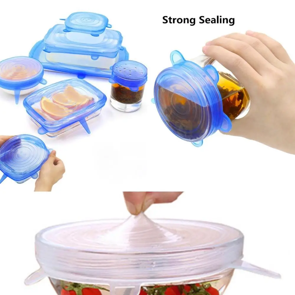 

6PCS/Set Universal Silicone Lids Stretch Suction Cover to Keep Food Fresh Reusable Lid-Bowl Storage and Stretch Lids Kitchen