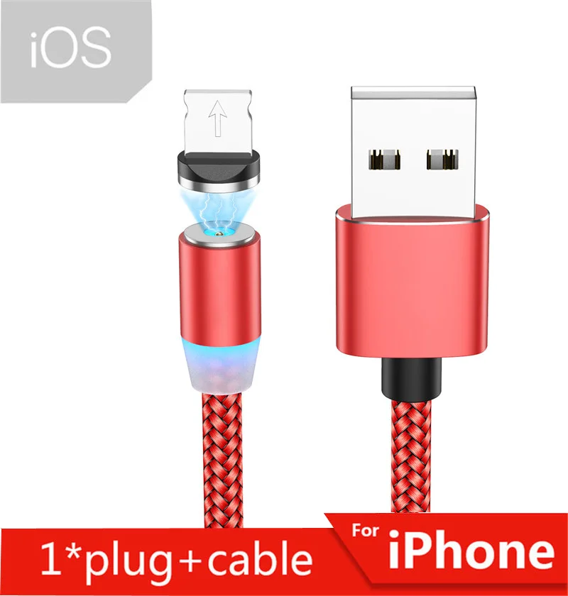 Red for iphone Tkey 1 м/2 м USB кабель тип-c светодиодный светильник Магнитный кабель лилон Плетеный Микро магнит зарядное устройство для мобильного телефона для iphone Xr samsung S10 - Цвет: Red for iphone