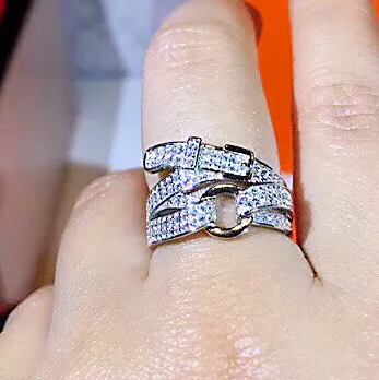 

S925 Sterling Silver Ring Belt Buckle With Rhinestone Ring For Women Wedding Jewelry