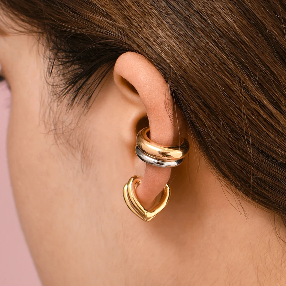 2025 Hot Simple Gold Color Clip on Earring Fashion Punk Small Crystal Circle No Piercing Cartilage Earrings Statement Ear Cuffs