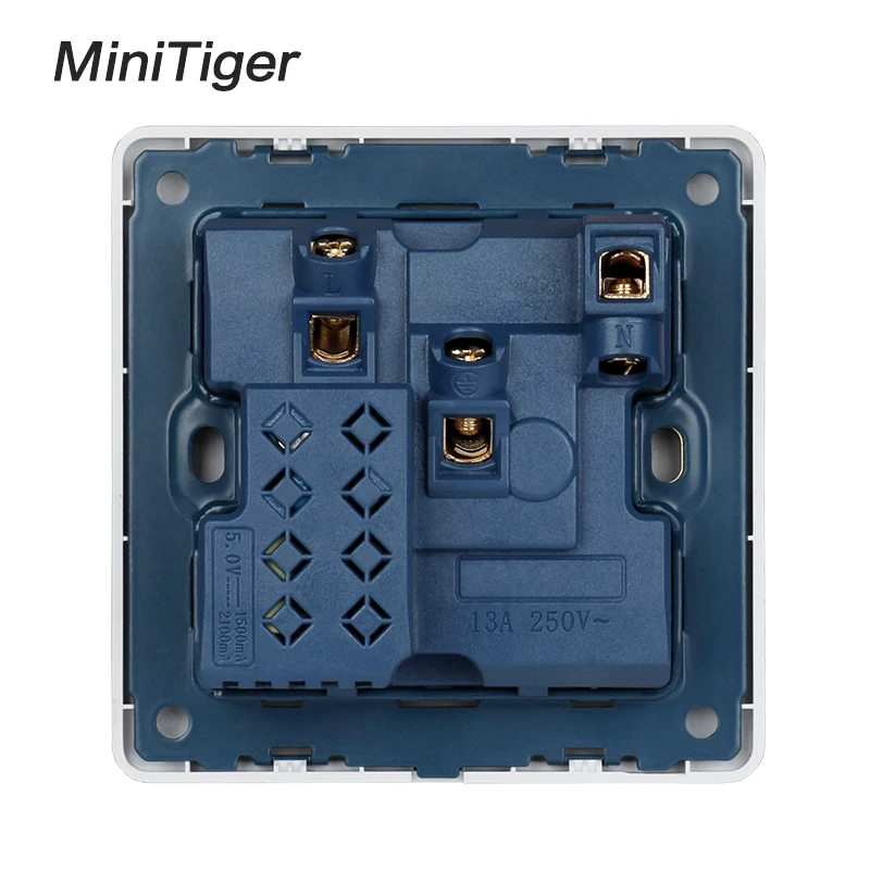 Minitiger настенная розетка 13A универсальная 5 отверстий переключаемая розетка 2.1A двойной USB зарядное устройство Порт светодиодный индикатор изогнутая поверхность