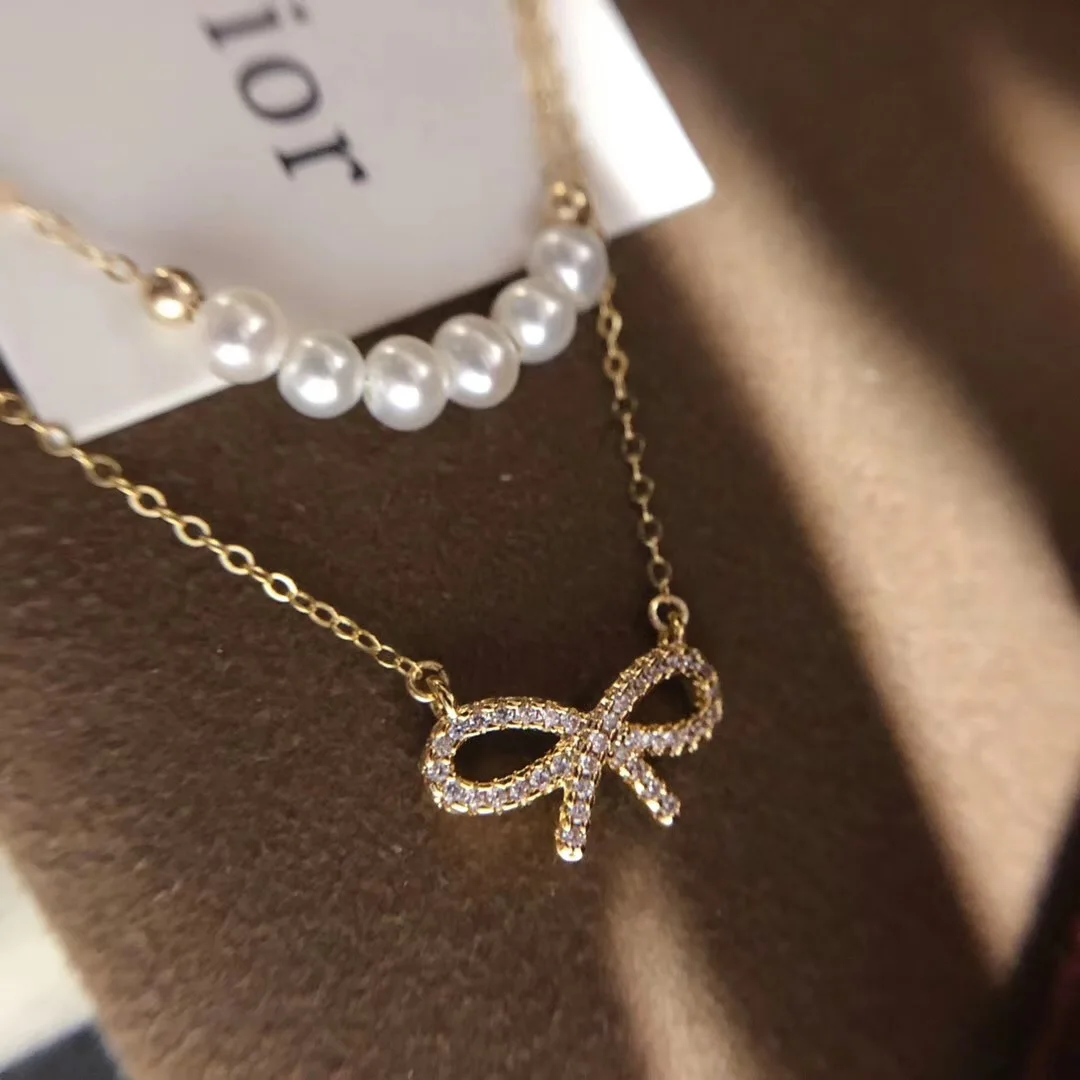 

Butterfly Home Double Layer Bow Sweet 14k zhu jin 4-5 round Glare Virgine Pearl Necklace Qrjs91f91abi