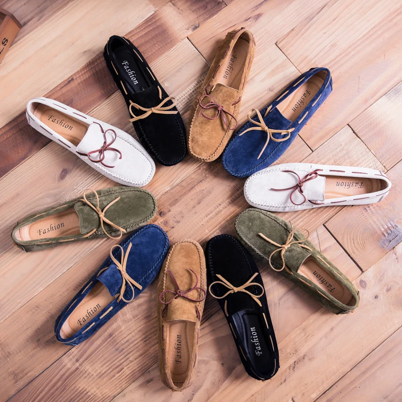 

HAROGATH Suede Butterfly-Knot Men Loafers Brand Quality Genuine Leather Man Boat Shoes Moccasins Fashion Social Footwear Male