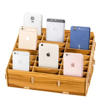 

Wooden Mobile Phone Management Storage Box Office Meeting Finishing Grid Multi Cell Phone Rack Display Cosmetic Organizer
