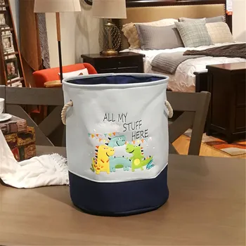 

Laundry Basket Bag Cute Embroidery Canvas Dinosaur Cartoon Canvas Storage Basket Folding Laundry Basket Dirty Clothes Organizer