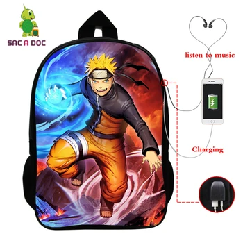 

Fantastic Anime Naruto Print Childrens Backpack Schoolbag Usb Changer School Bags Set Mochila Escolar Travel Shoulder Backpacks