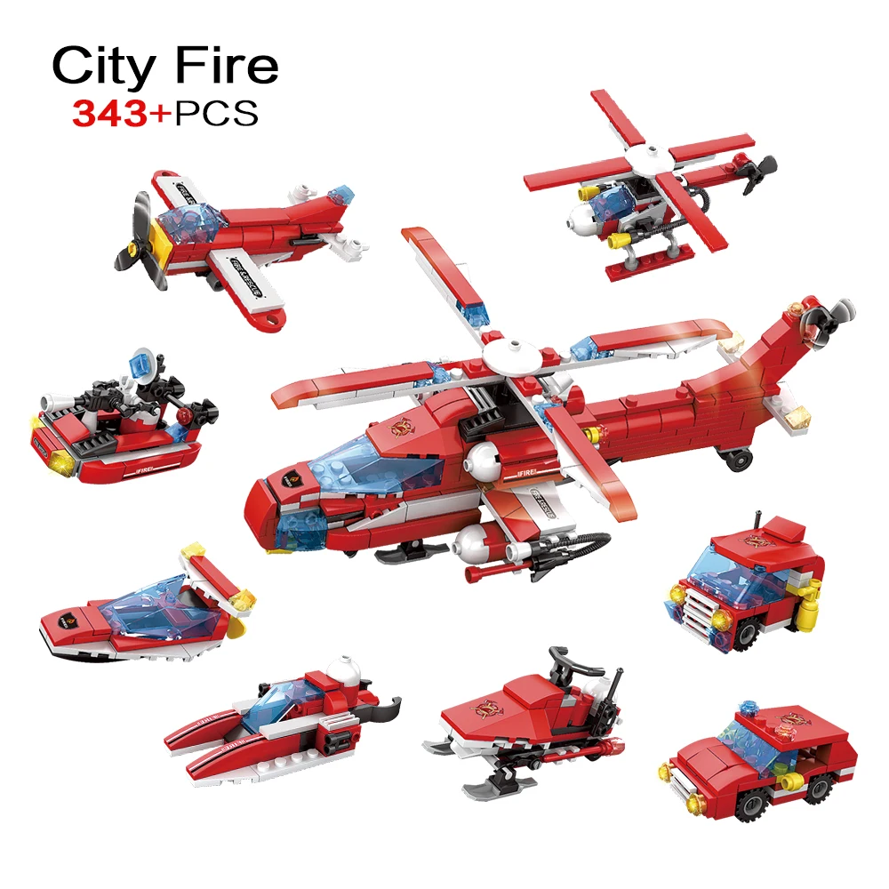 KAZI 8PCS / lot city fire building block set city helicopter technology building block children toys birthday gift