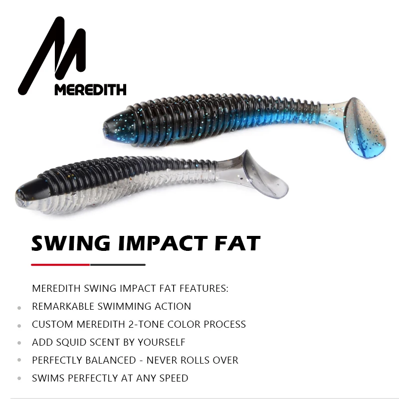 MEREDITH 75 мм 3 г 10 шт. мягкие приманки для рыбалки Craws мягкие приманки FAT Swing Impact Swimbait Bass shad воблер