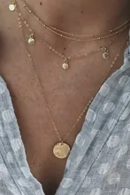 

Layered Necklace Round Pendant Necklace Gold Chain Water Drop Women Jewelry Ketting Collar Mujer Bjoux Femme Bohemian Ethnic