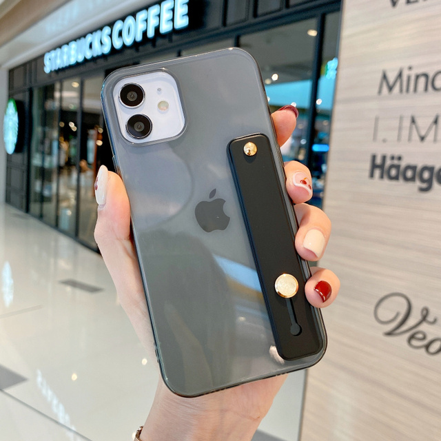 Candy Transparent Wrist Strap Soft Stand Phone Case For Iphone 12 Mini 11 Pro MAX X XR XS SE 7 8 Plus Shockproof Cover