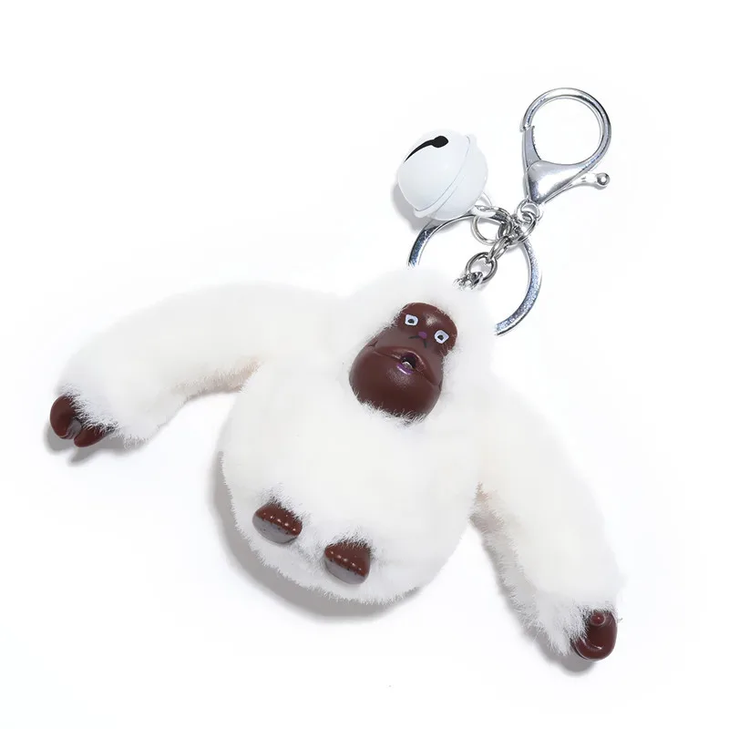 Fluffy Pompom Gorilla Keychain Cute Plush Doll Animal Key Chain Faux Fur Pom Pom Car Key Ring Trinket Bag Charms Pendant Jewelry - Цвет: Белый