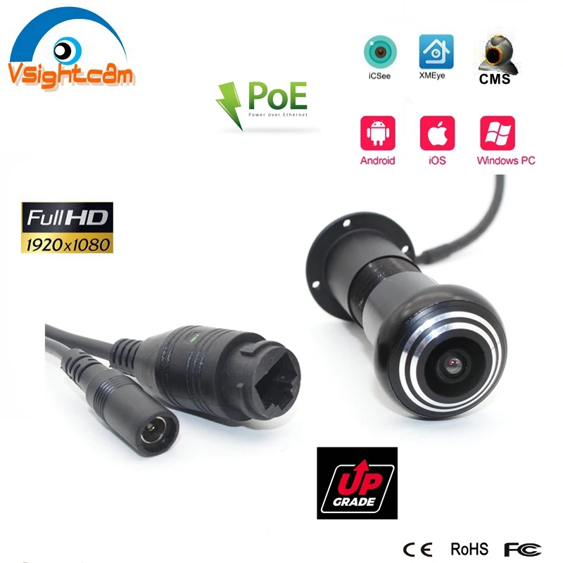 Upgrade Home Security 1080P HD POE Power Door Eye Hole IP Camera 1.66mm FishEye Lens CCTV Mini Network Web XMEye | Безопасность и