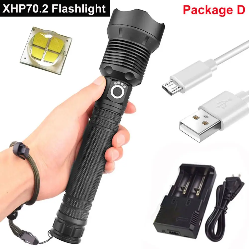 Светодиодный фонарик водонепроницаемый XHP70.2 Linterna 3* XHP50 самый мощный светодиодный фонарь с 18650 или 26650 перезаряжаемой батареей для кемпинга - Испускаемый цвет: D