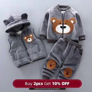 

Menoea Baby Boys Girls Clothing Sets Winter Cartoon Design Thick Ouftits Kids Baby Lovely Clothes Hooded Vest 3Pcs Clothes Suits