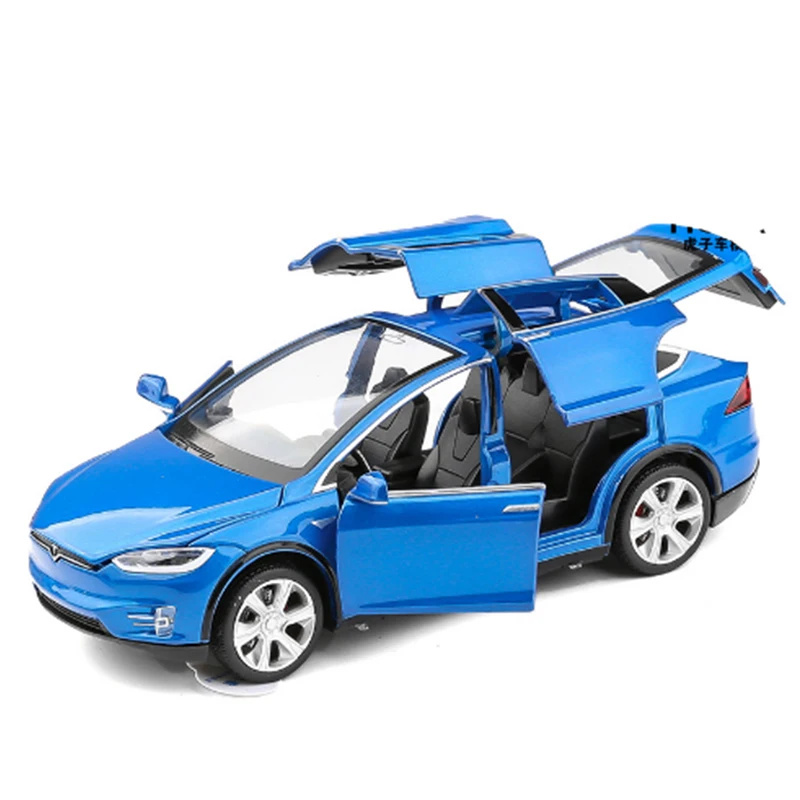 

KIDAMI High Simulation 1:32 Tesla Model X90 Metal Model Acousto-optic Pull-back Toy Car 4 Open Door Flashing Music Kids Toy Gift