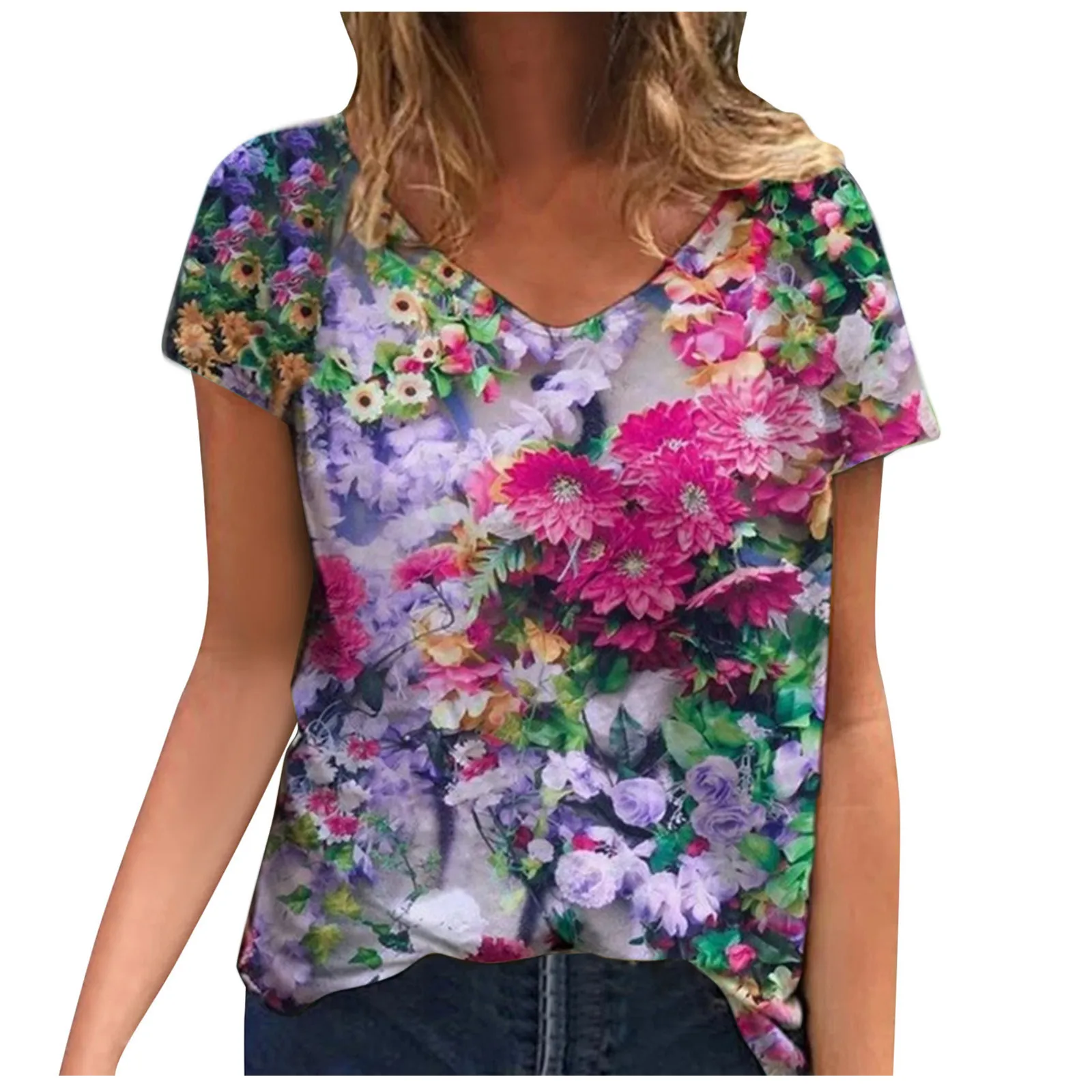 Camisa estampada 3D de talla grande 5XL para mujer, Blusa holgada Sexy de manga corta con cuello en V para playa y verano, A20, 2021