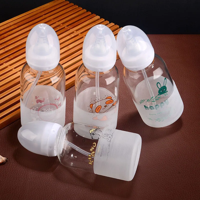 Cute Pacifier Glass Water Bottle With Straw Creative Personality Adult Baby Nipple Bottle Portable Cup Water Bottles For Girls