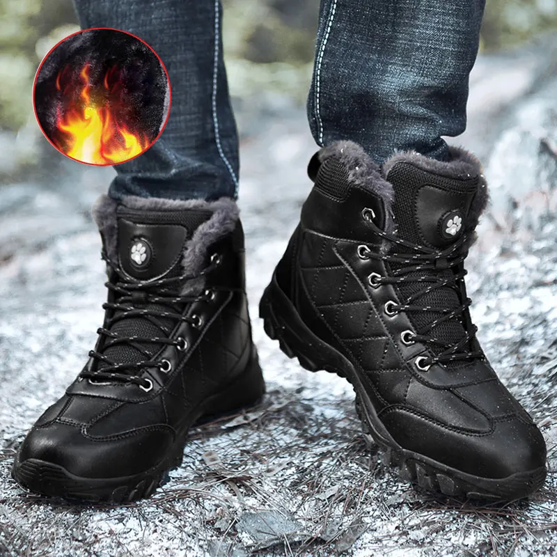 

Men Hiking Shoes Quality Leather Ankle Snow Boots Men 2019 Warm Plush Winter Shoes Men Outdoor Sport Climbing Shoes Plus Size 48