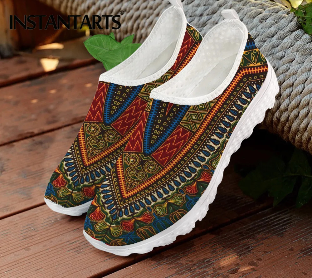 INSTANTARTS African Pattern Women Sneakers Flats Comfortable Slip On Vulcanized Shoes Air Mesh Water Shoes Women Zapatos Mujer 