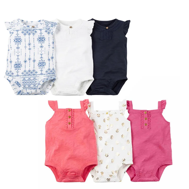 fashion 3PCS SUMMER BABY GIRL CLOTHES cotton blue and white porcelain sleeveless bodysuit  for 6-24M new born bebes baby girl