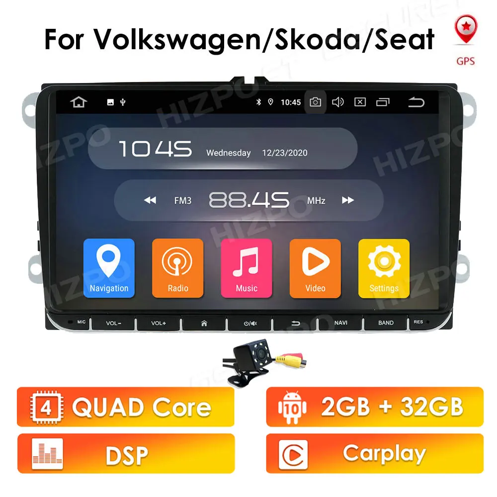 Car Multimedia player 2Din Android10  Nav For VW/Volkswagen/Golf/Polo/Tiguan/Passat/b7/b6/SEAT/leon/Skoda/Octavia Radio GPS  RDS