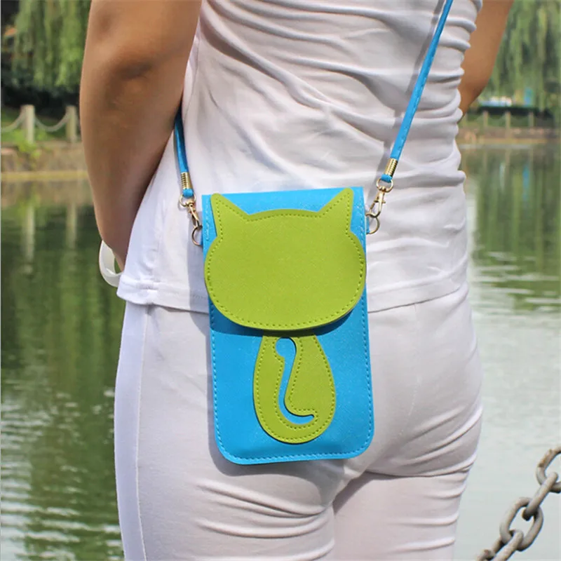 blue x green cat Новинка, кошелек для монет, женский маленький кошелек, клатч из искусственной кожи, кошелек для телефона с кошкой, портативная Сумочка для девушек, косметичка - Цвет: blue x green cat