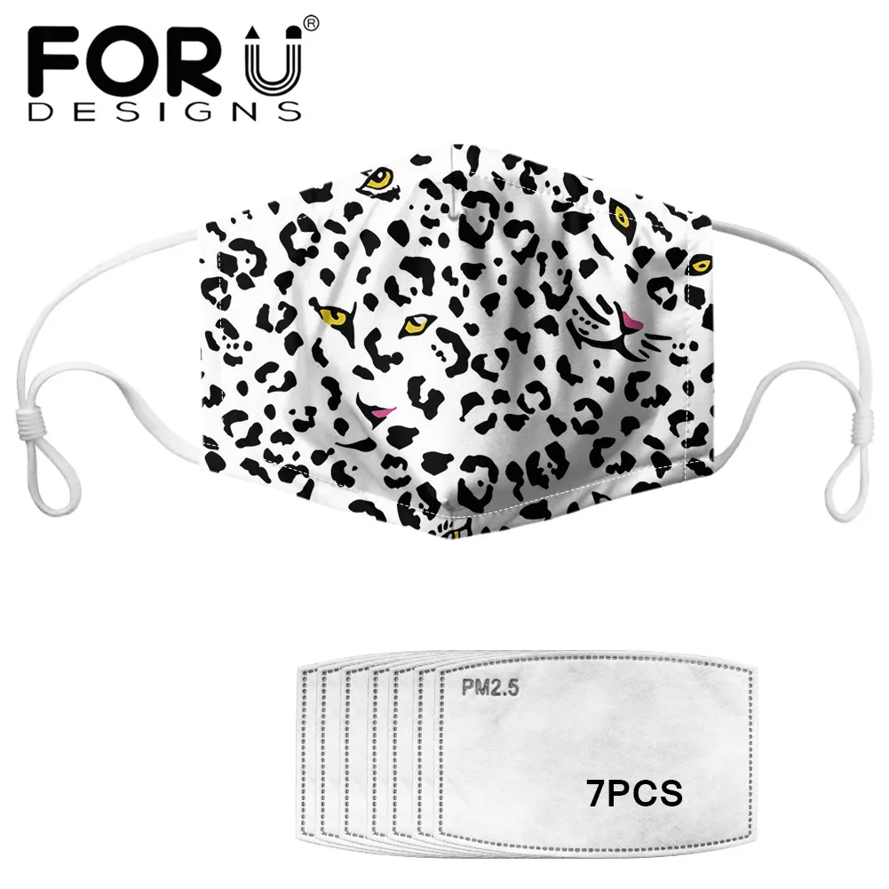 

FORUDESIGNS Clothing Accessories Comfortable Face Mouth Mask With 7 Filters Leopard Pattern Mascaras PM2.5 Activated Carbon Mask