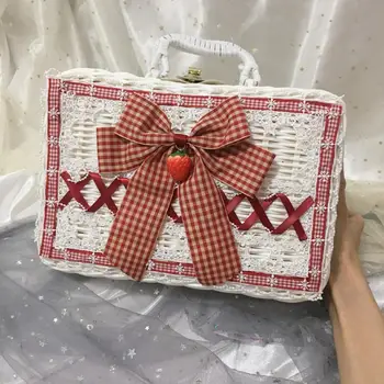 

Handmade Sweet Lolita Lace & Bow Rattan Suitcase Princess Girl Tote Bag