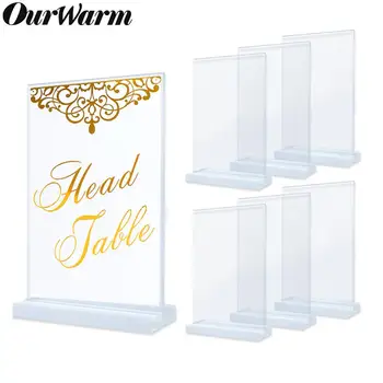 

OurWarm Acrylic Clear Wedding Place Card Holders 10pcs 4x6 inch Double Side Table Number Stand with Base Banquet Table Reception