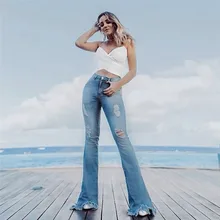 Модные повседневные женские джинсы с дырками и кисточками с высокой талией повседневные штаны клеш уличная одежда большого размера 3XL