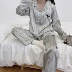Silk Women's Pajamas Set V Neck Design Luxury Cross Letter Print Sleepwear Like Home Clothes XXL Large Size Nightwear