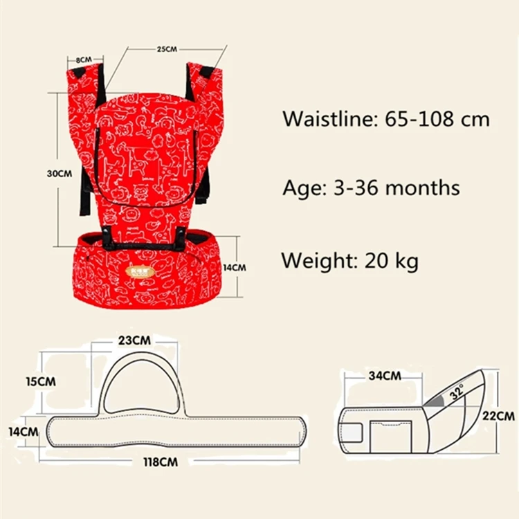Cartoon Ergonomic Baby Carrier Backpack Infant Hipseat Waist Stool Front Facing Kangaroo Baby Wrap Sling for Travel 3-30 Months