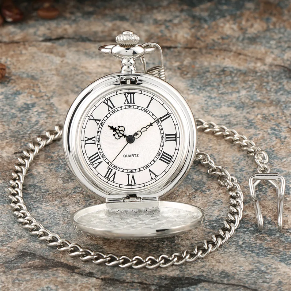 

High Grade Silver/Gold/Bronze Shield Full Hunter Quartz Pocket Watch Roman Numbers Display Round Dial Pocket Pendant Clock