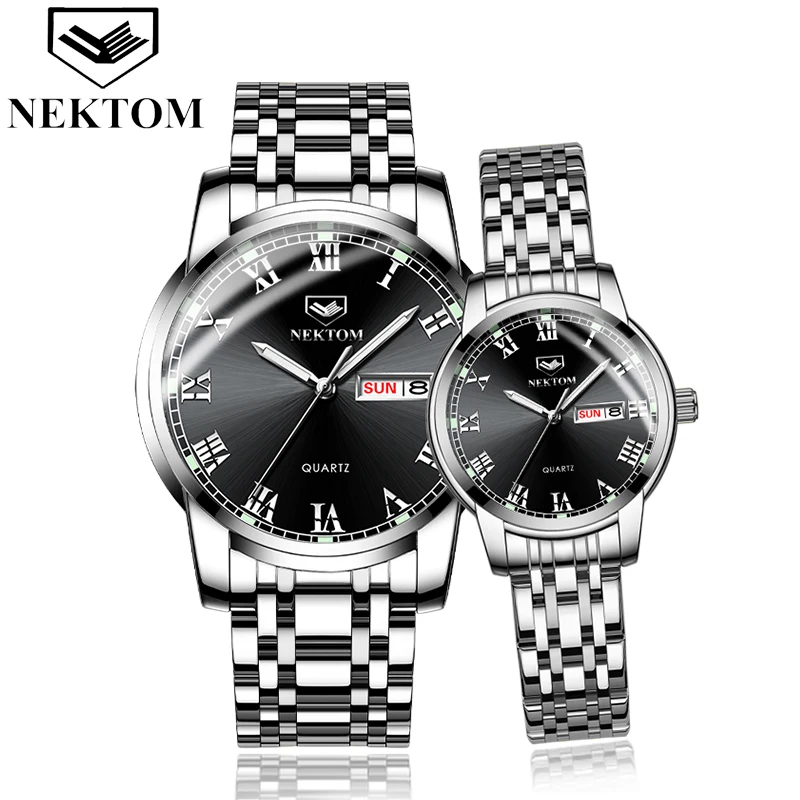 

NEKTOM 2 Pieces Mens Watches Luxury Brand Stainless Steel Quartz Couple Watch Women Waterproof Male Wristwatch Erkek Kol Saati