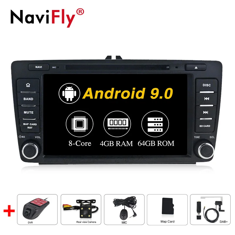 8Core 4+ 64G Android 9,0 автомобильный dvd-плейер gps навигация для Skoda Octavia 2 A5 2006-2013 радио аудио FM AM RDS рулевое колесо wifi - Цвет: 8Core Camera DVR DAB