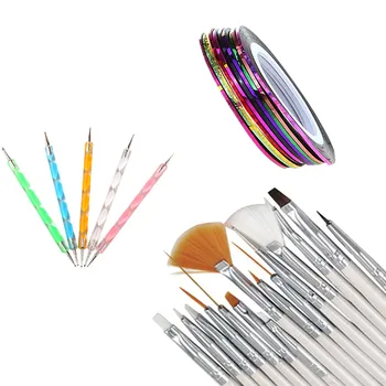 

30 Pcs Nail Art Design Dotting Painting Drawing Polish Makeup Brush Double-End Point Drill PensSilver Thread Pen Tools