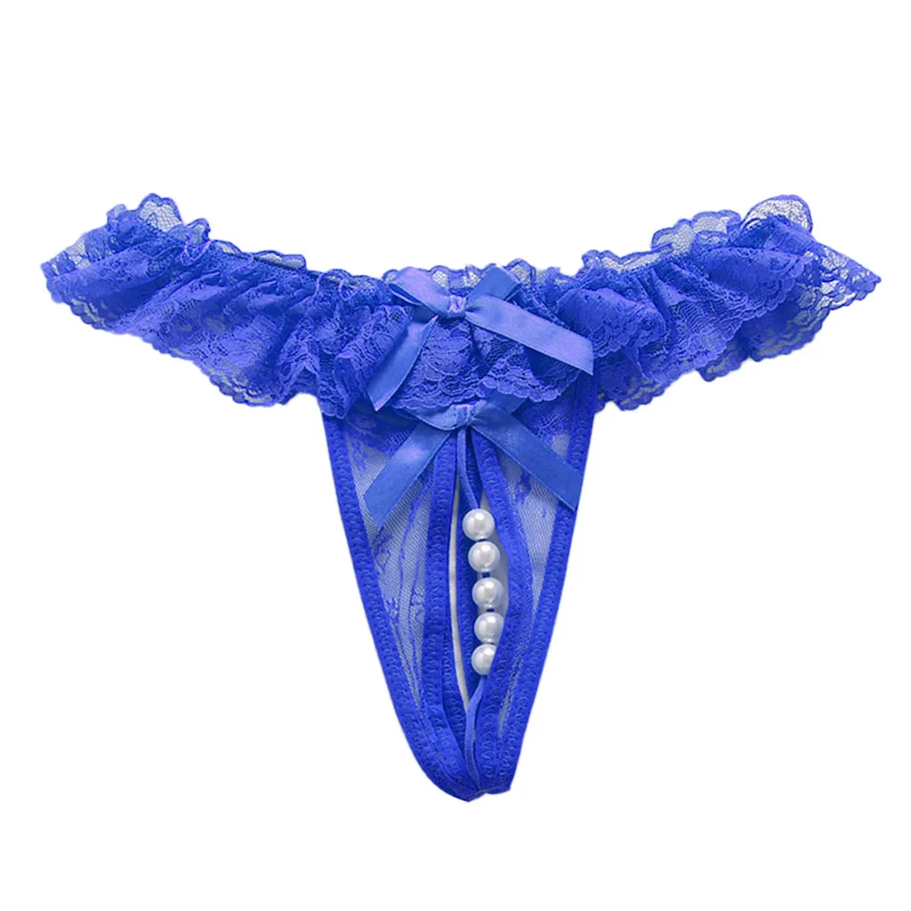Open Lace Crotch Thong Mesh Pearl G-string Straps Sexy Lingerie Temptation Pants Women's Soft Briefs Bow Panty Underwear 51*