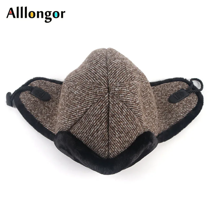 Winter Earflap Russian Hat For Men Ushanka 2021 Fashion Knitted Hats Outdoor Warm Thick Faux Fur Bomber Hats Snow Cap thermal aviator bomber hat