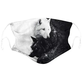 

Adult Cute Wolf Digital Printed Face Mask 2-layer Protective Dust-Proof Anti-Fog Haze Reusable Mouth Cover Can Put Filter маска