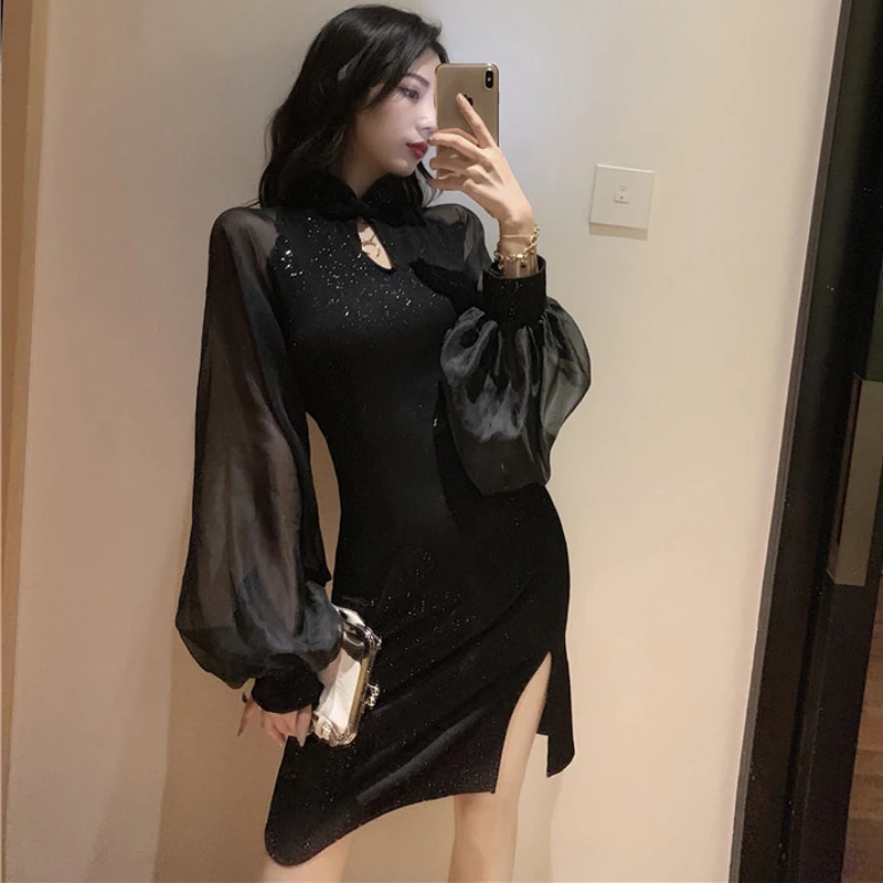 Китайское платье китайское женское традиционное шелковое атласное cheongsam сексуальное qipao с длинным рукавом свадебное винтажное qipao vestidos