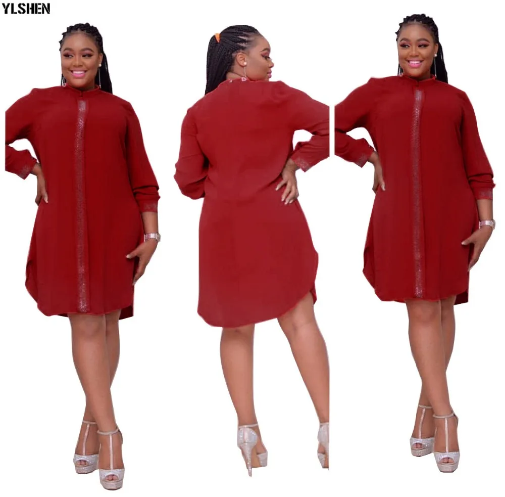 Plus Size African Dresses for Women Dashiki Diamond Africa Dress African Clothes Bazin Broder Riche Long Sleeve Robe Africaine