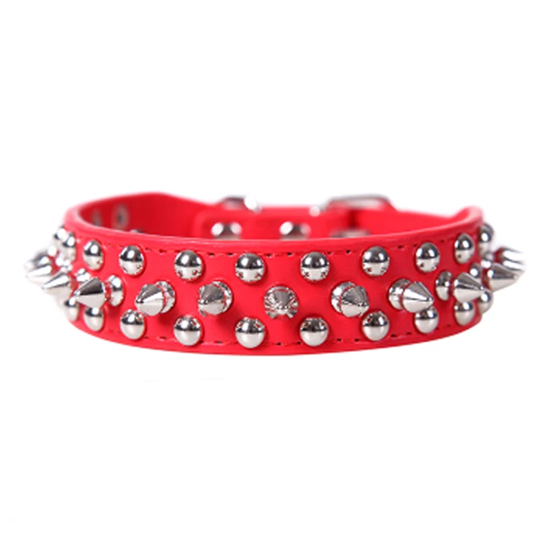 Adjustable Leather Pet Dog collar Neck Strap Supplies PU Leather Punk Rivet Spiked Dog Collar Pet Collars For Small Dog Cat 