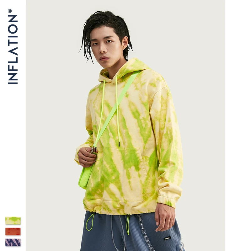 Инфляция Tie Dye мужские толстовки FW уличный сверхразмерный пуловер тонкая пара Tie Dye толстовка хип хоп хлопок мужские толстовки 9651W