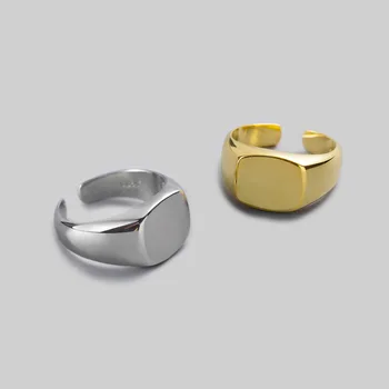 

Silvology 925 Sterling Silver Glossy Square Rings 18K Gold Plated High Quality Minimalist Temperament Women Rings Lovers Jewelry