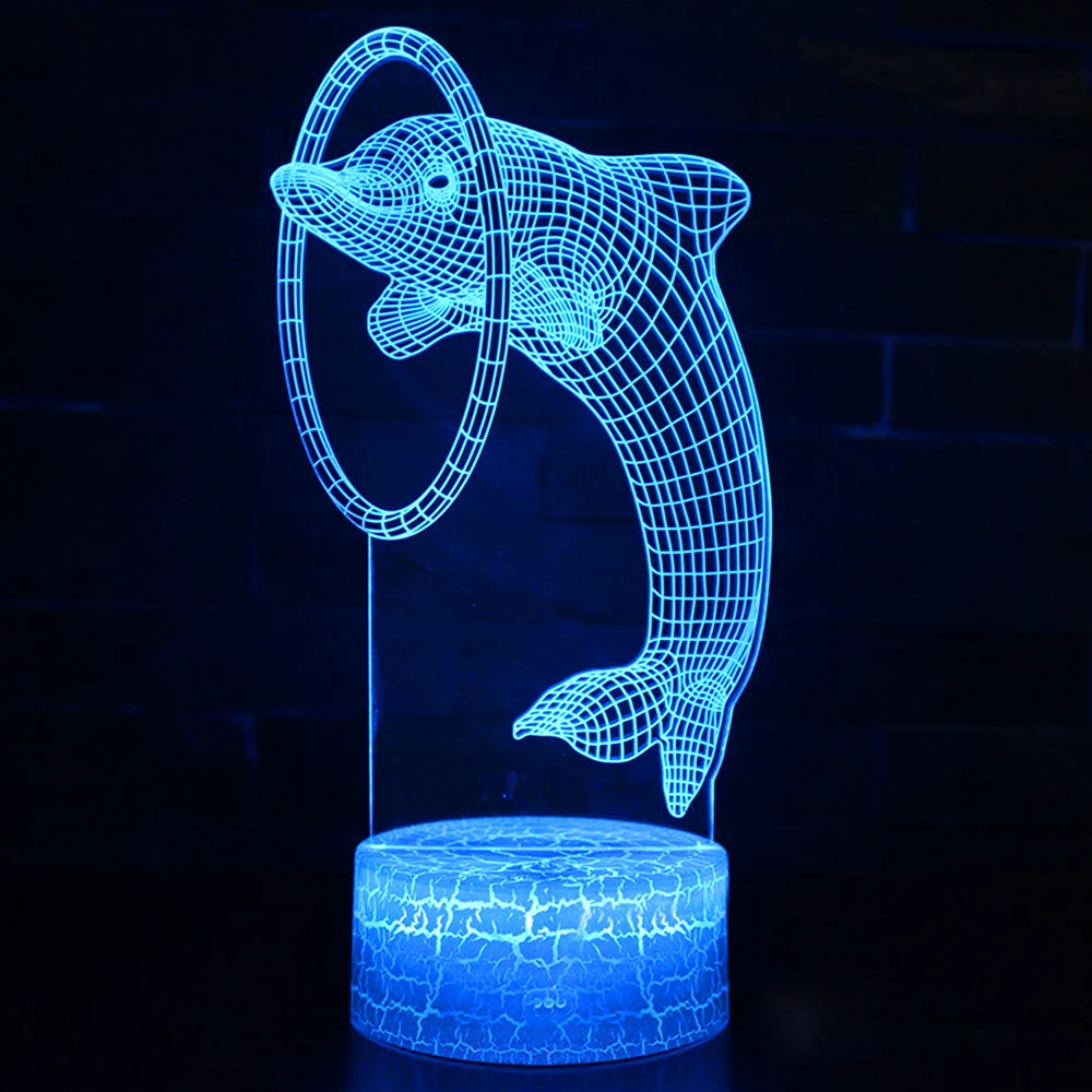 Tanie Pilot zdalnego sterowania sterowanie dotykowe 3D doprowadziły światło nocne tabeli biurko lampy LED delfin LED noc zmiana koloru światła 3D LED światło dla dzieci prezent 30